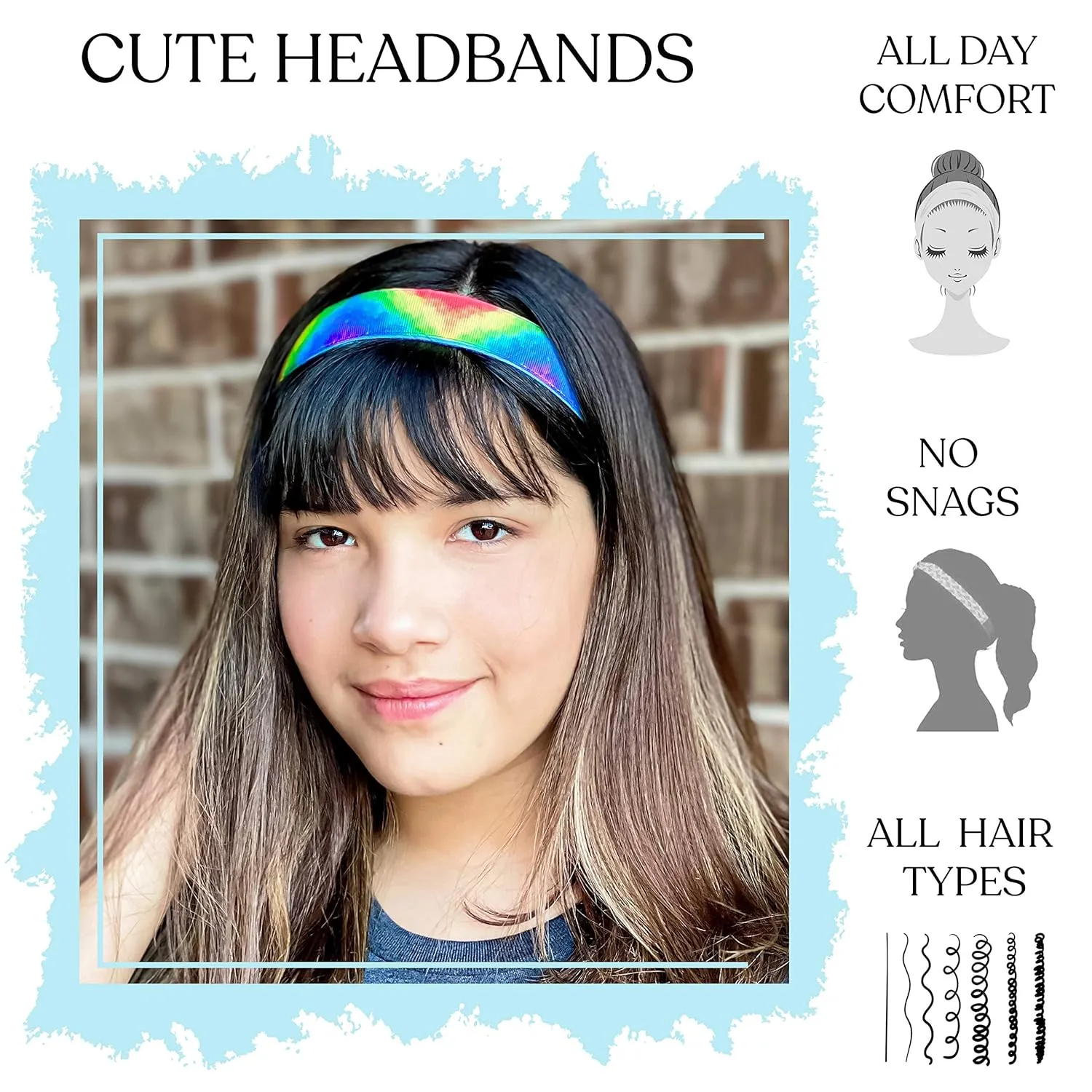 FROG SAC 6 Tie Dye Headbands for Girls - Adjustable No Slip Rainbow Head Band for Kids, Stretch Elastic Hair Bands for Toddlers, Cute Cloth Fabric Athletic Sport Hair Accessories for Children