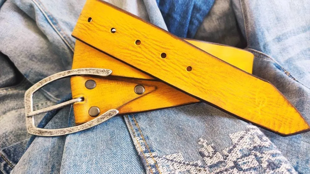 Genuine Leather Mens Belt for Jeans in Yellow - Custom Ishaor Design