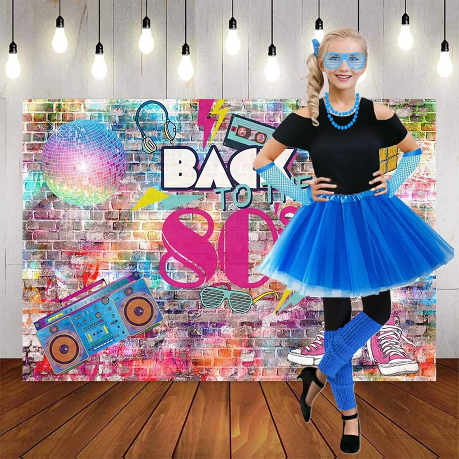 Girls 80s Outfit Costume Accessories 7pcs 70s 1980s 90s Costumes
