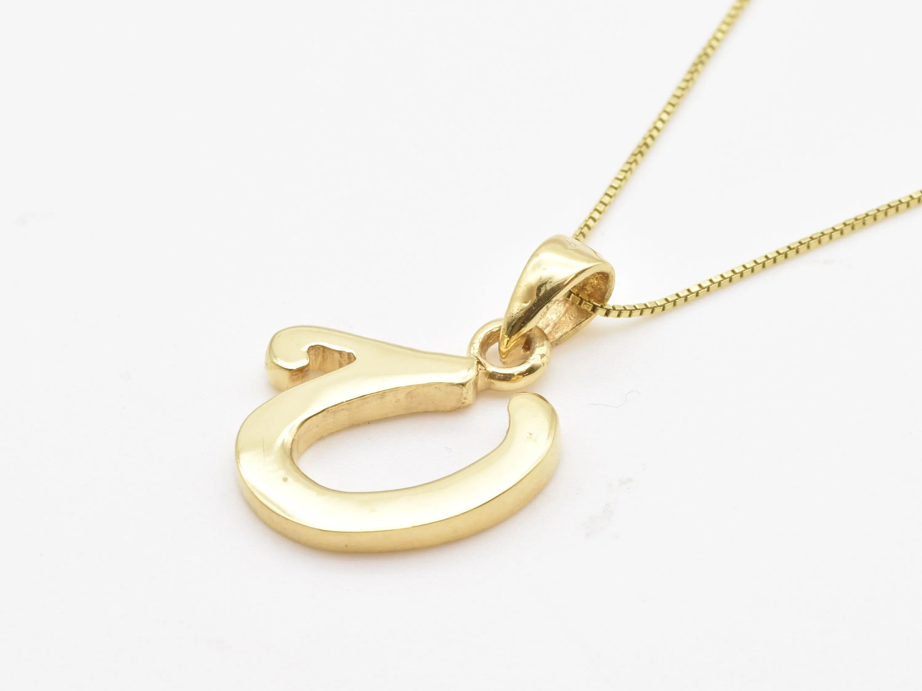 Gold Letter U Pendant - Big Letter U Necklace - Alphabet Gold Chain