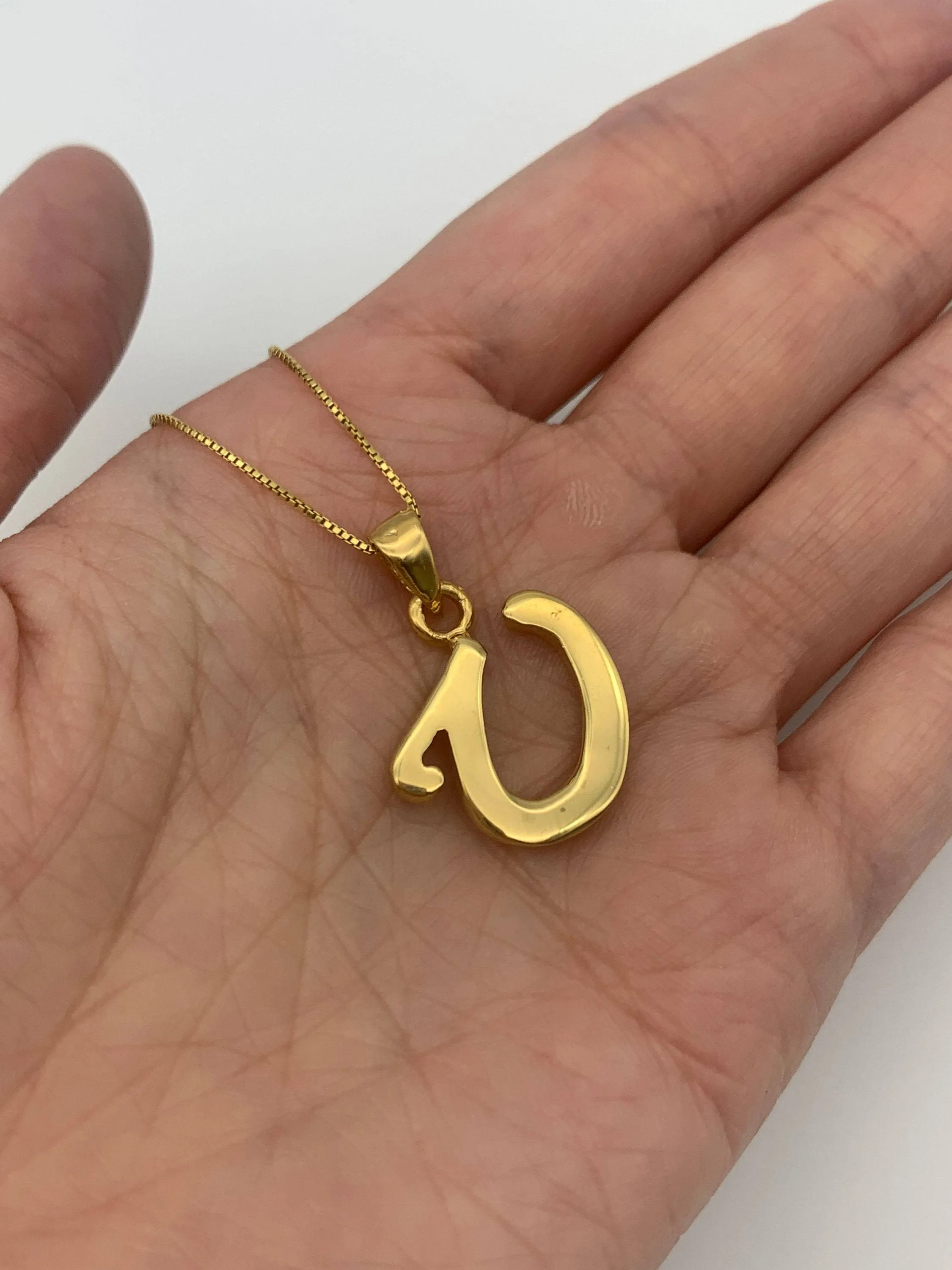 Gold Letter U Pendant - Big Letter U Necklace - Alphabet Gold Chain