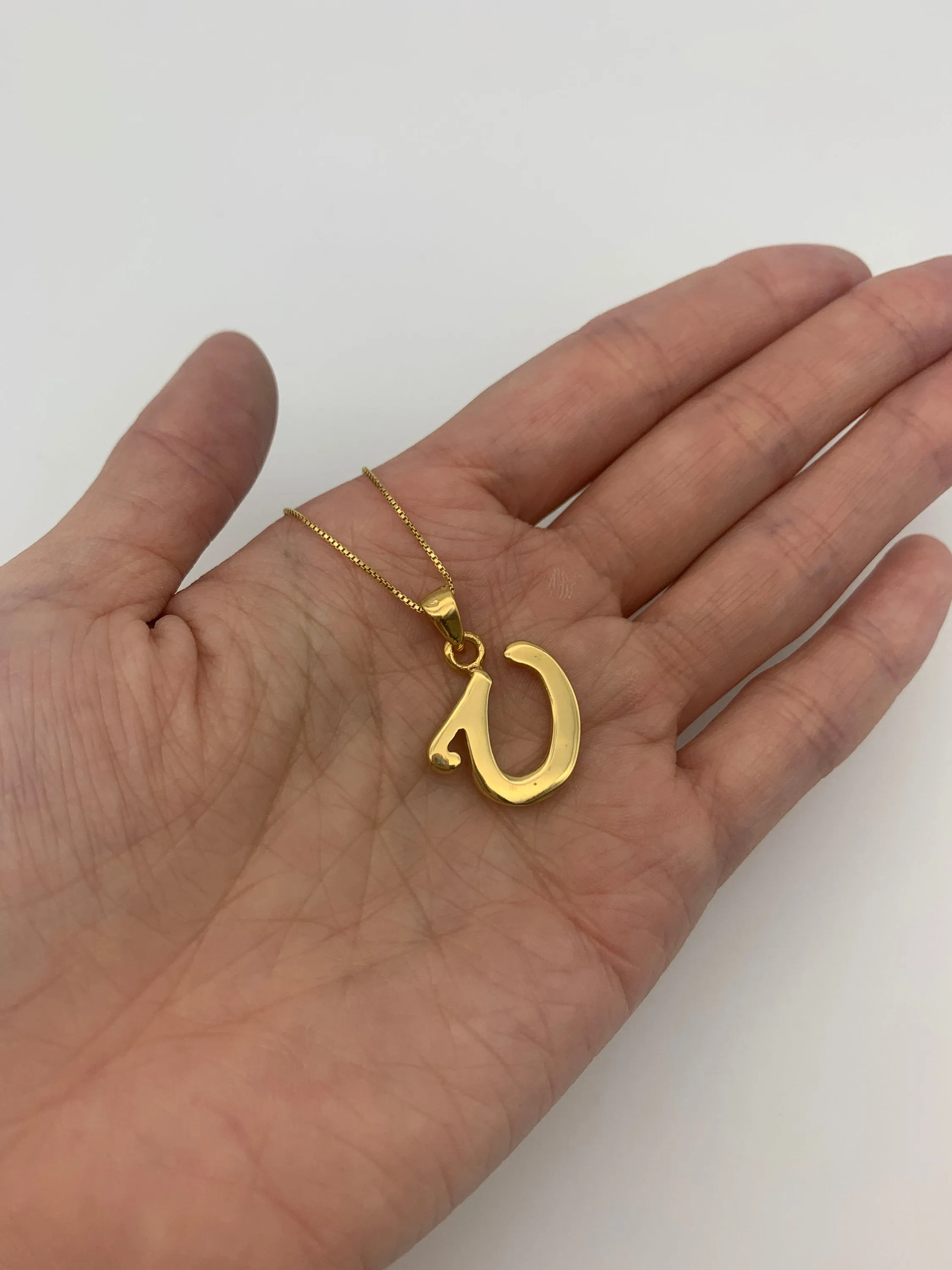 Gold Letter U Pendant - Big Letter U Necklace - Alphabet Gold Chain