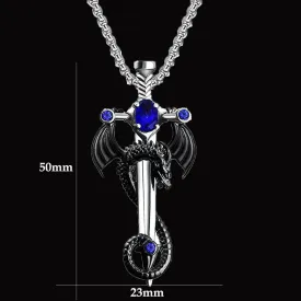 Gothic Sword Dragon Necklace for Men Women,Vintage Dragon Wrapped Sword Cross Pendant Necklace Punk Shiny Zircon Dragon Pendant Necklace Dark Gothic Jewelry