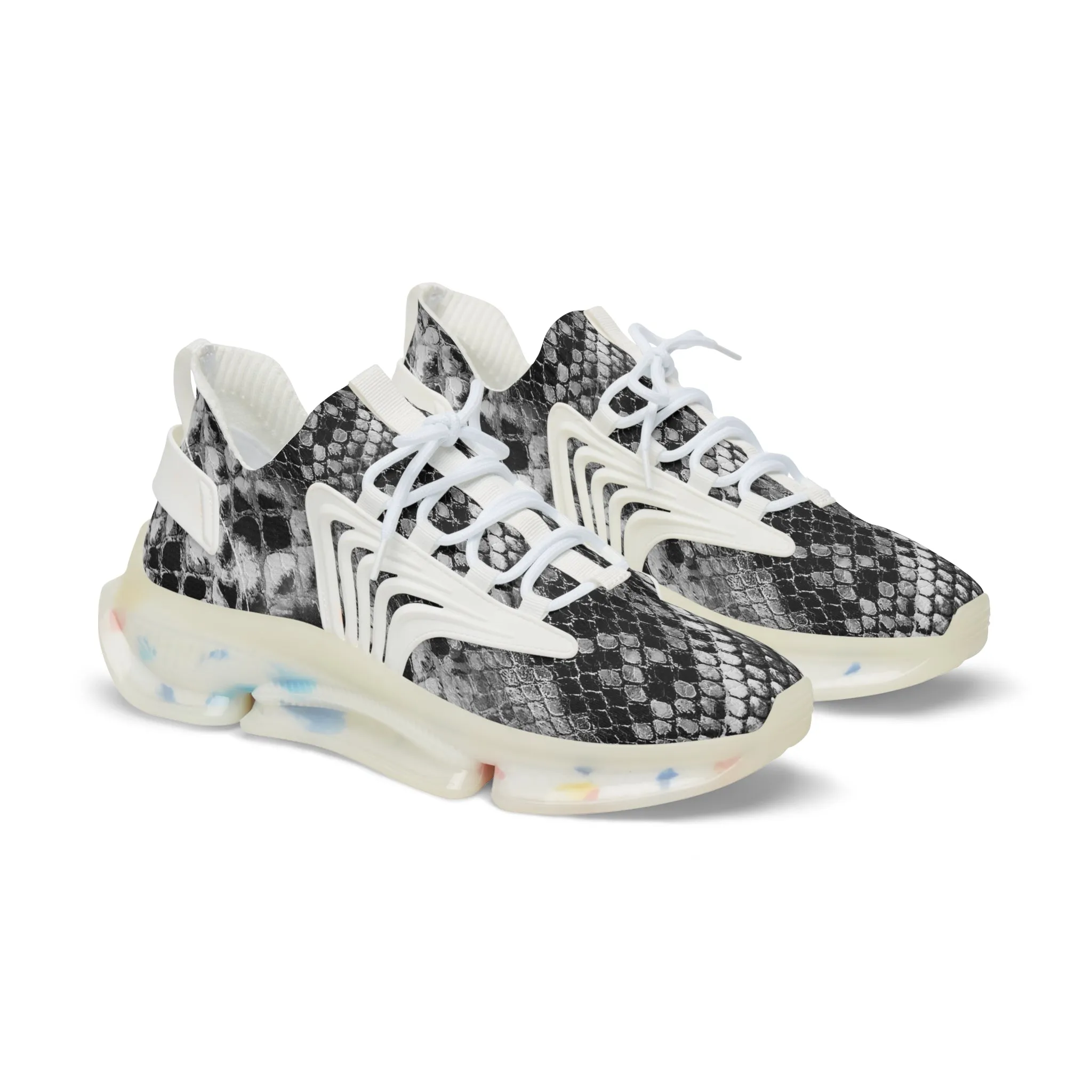 Grey Snake Men's Mesh Sneakers, Snake Python Print Men's Sneakers Best Comfy Men's Mesh Sports Sneakers Shoes (US Size: 5-12)