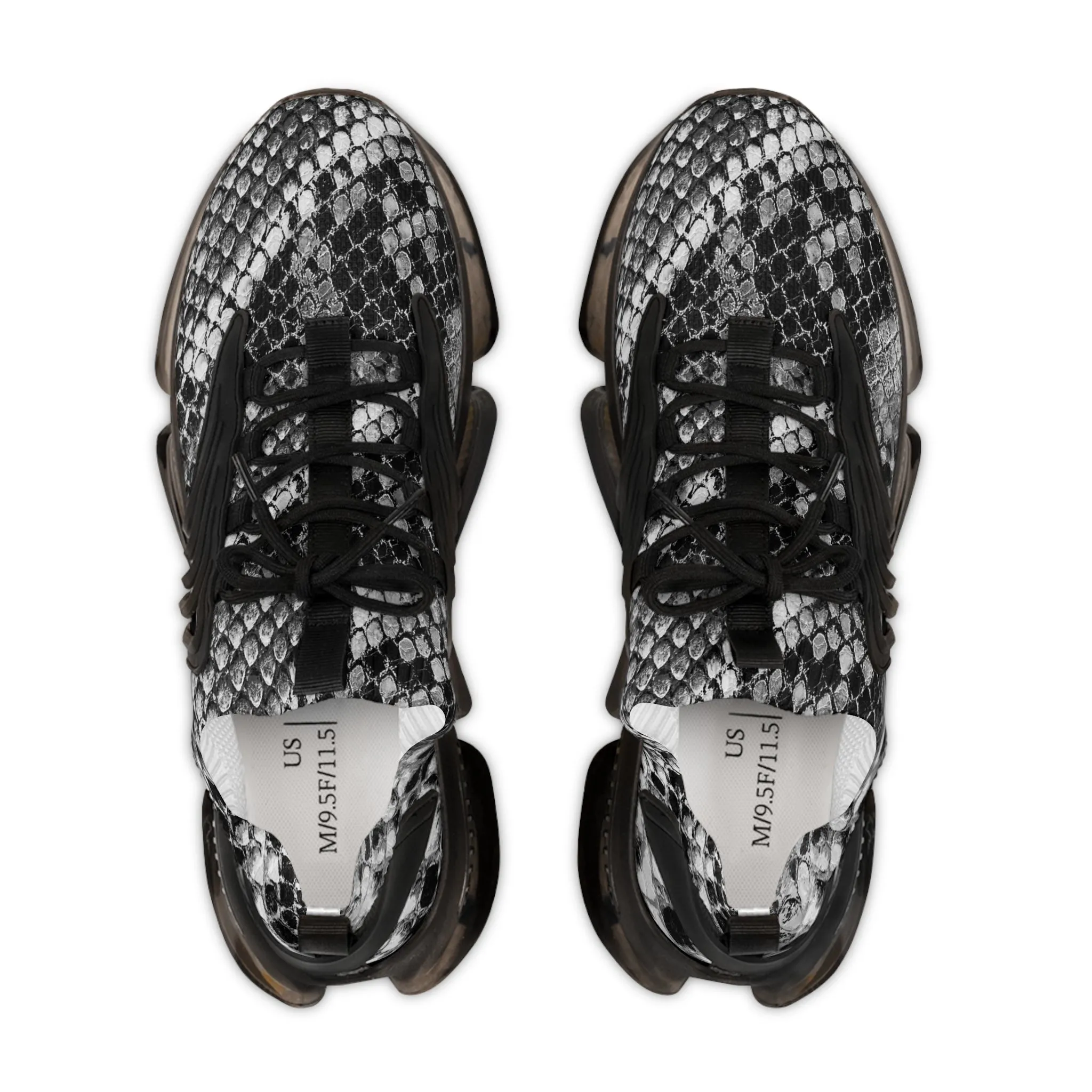 Grey Snake Men's Mesh Sneakers, Snake Python Print Men's Sneakers Best Comfy Men's Mesh Sports Sneakers Shoes (US Size: 5-12)