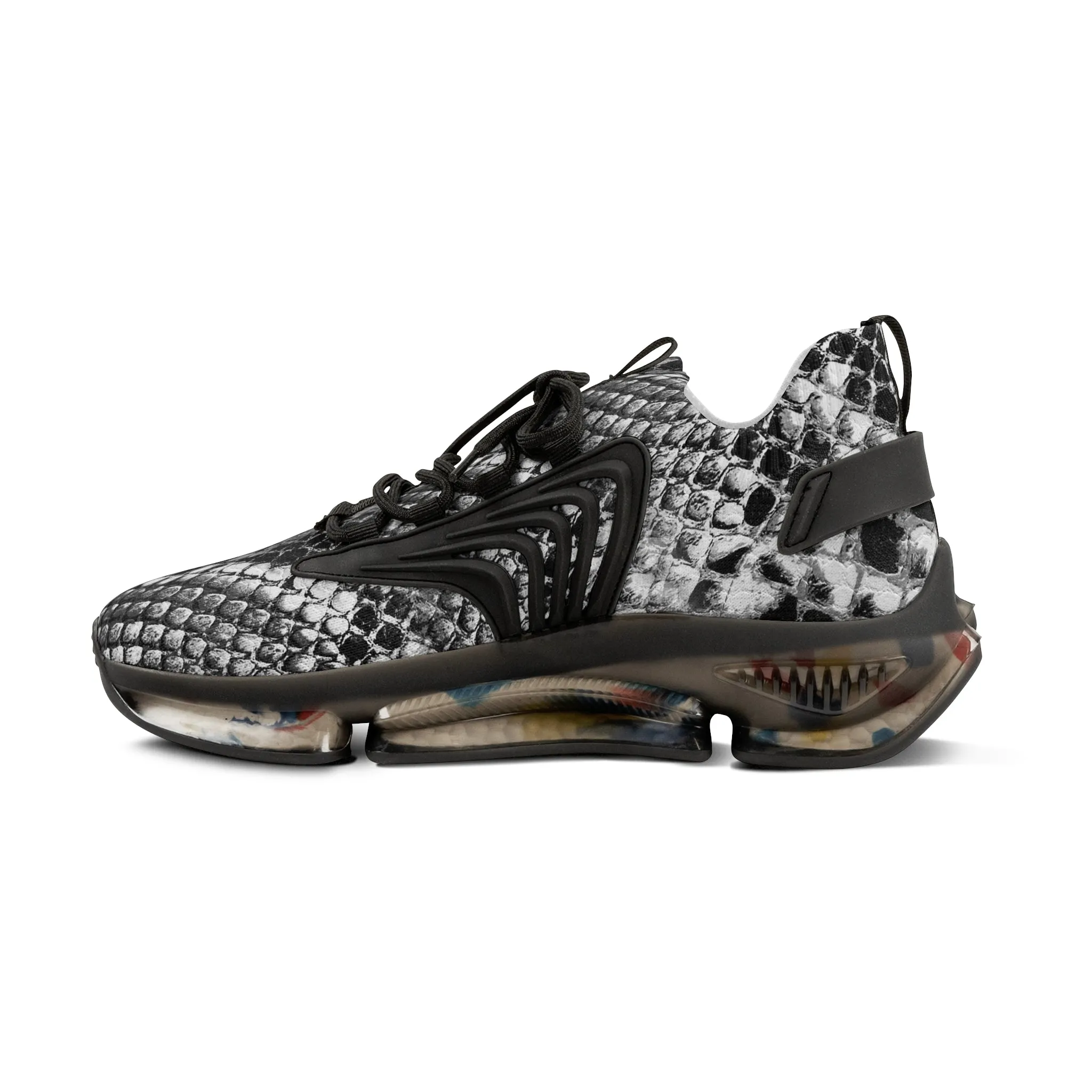 Grey Snake Men's Mesh Sneakers, Snake Python Print Men's Sneakers Best Comfy Men's Mesh Sports Sneakers Shoes (US Size: 5-12)