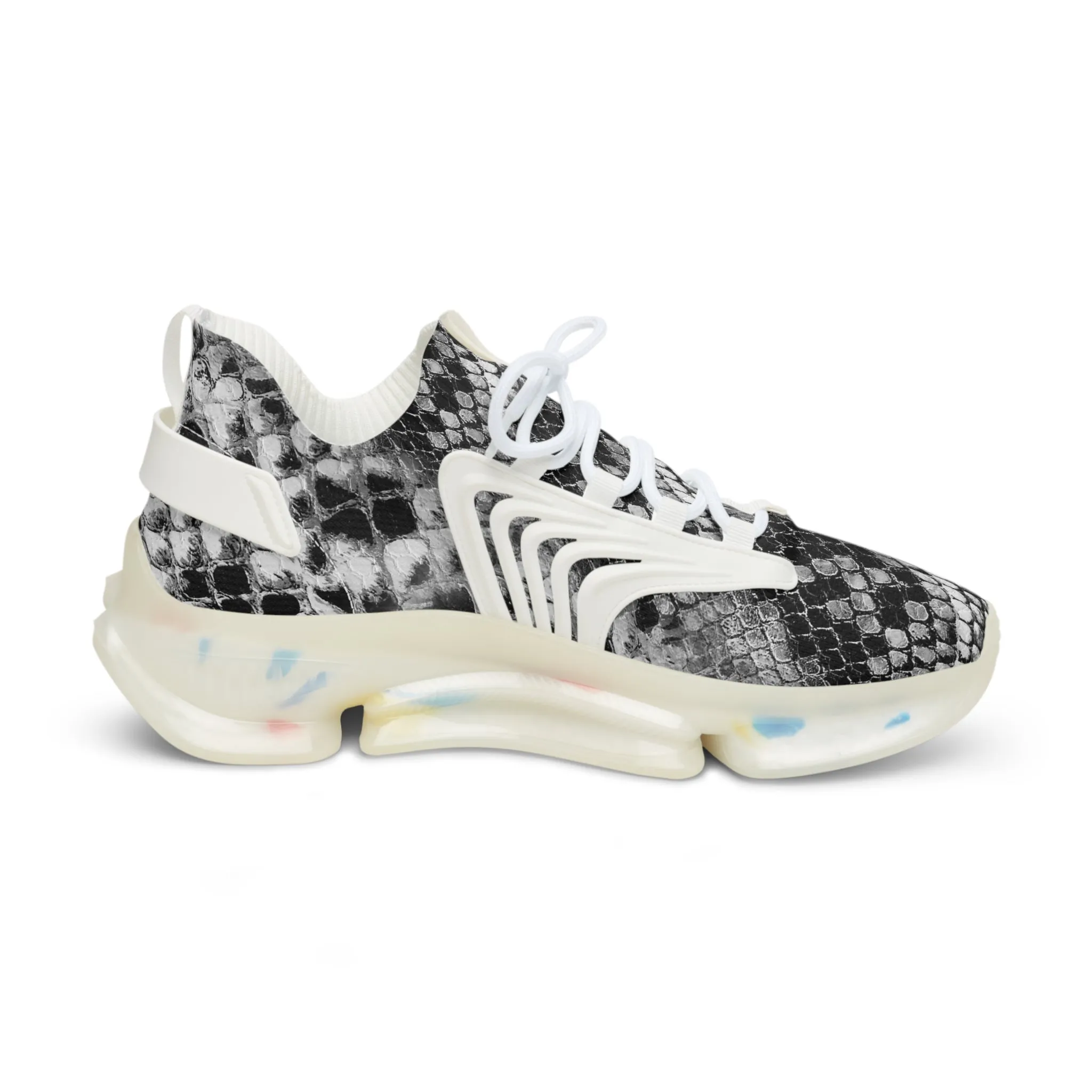 Grey Snake Men's Mesh Sneakers, Snake Python Print Men's Sneakers Best Comfy Men's Mesh Sports Sneakers Shoes (US Size: 5-12)