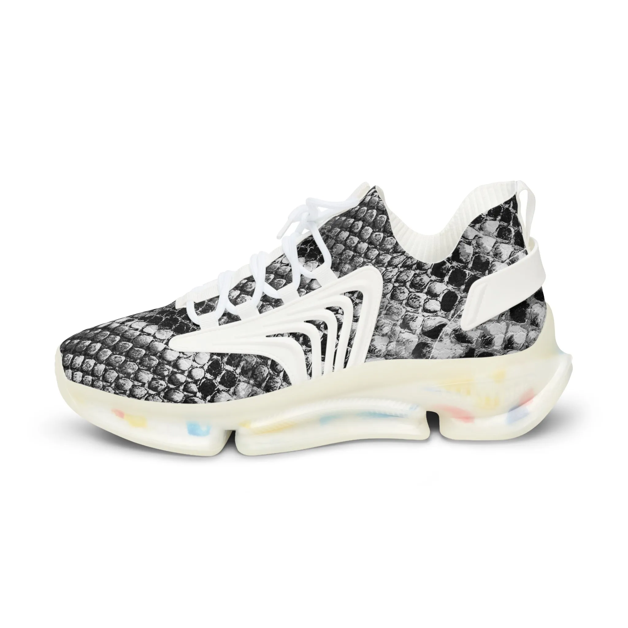 Grey Snake Men's Mesh Sneakers, Snake Python Print Men's Sneakers Best Comfy Men's Mesh Sports Sneakers Shoes (US Size: 5-12)