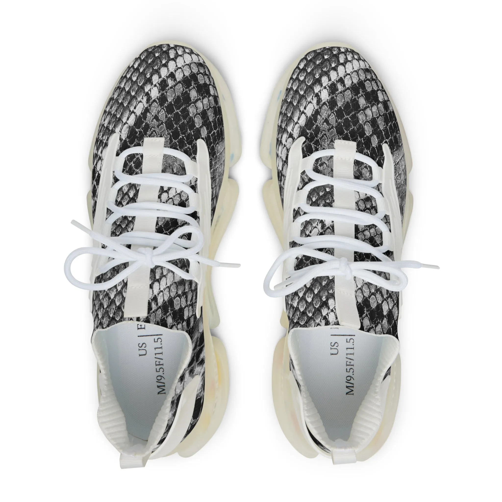 Grey Snake Men's Mesh Sneakers, Snake Python Print Men's Sneakers Best Comfy Men's Mesh Sports Sneakers Shoes (US Size: 5-12)