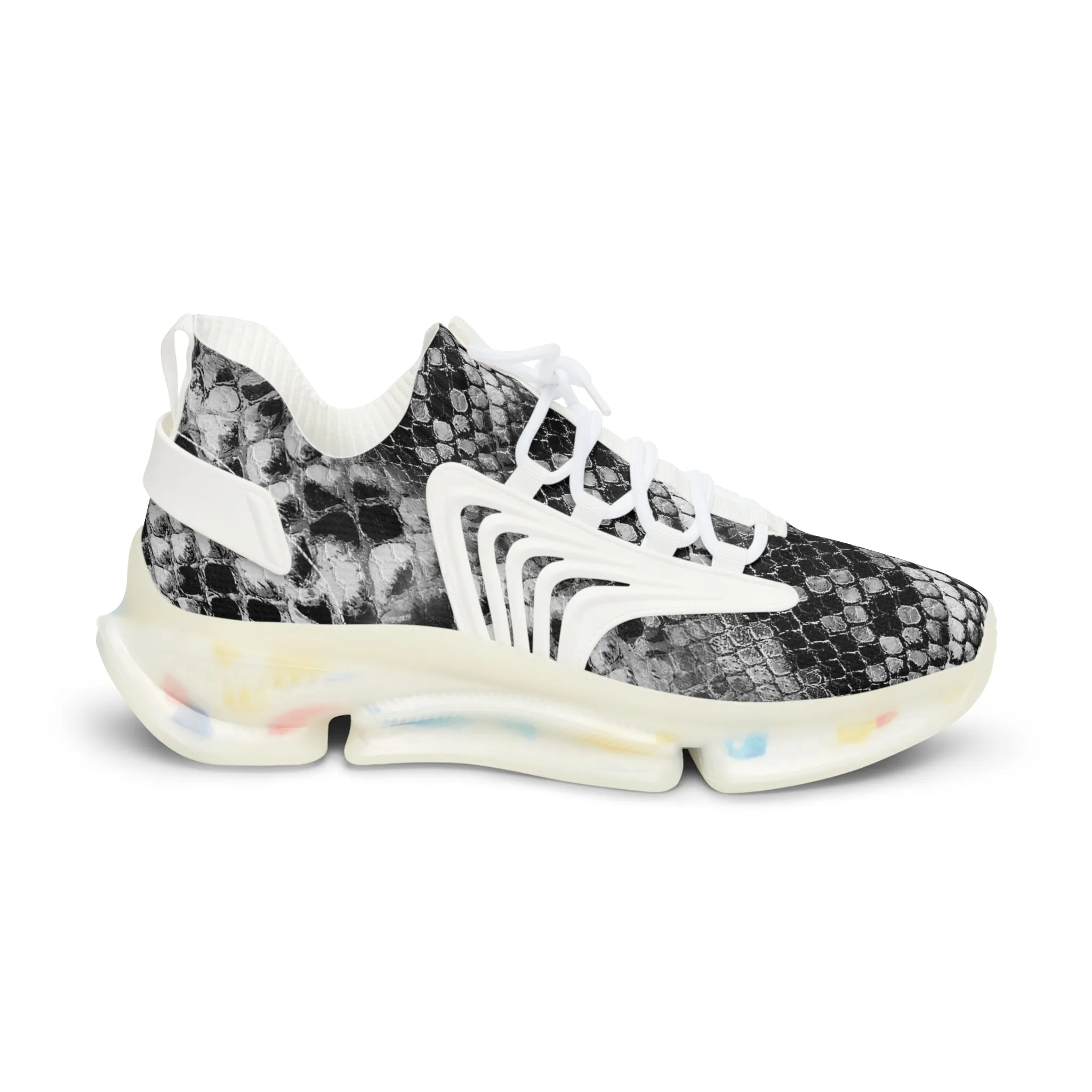 Grey Snake Men's Mesh Sneakers, Snake Python Print Men's Sneakers Best Comfy Men's Mesh Sports Sneakers Shoes (US Size: 5-12)