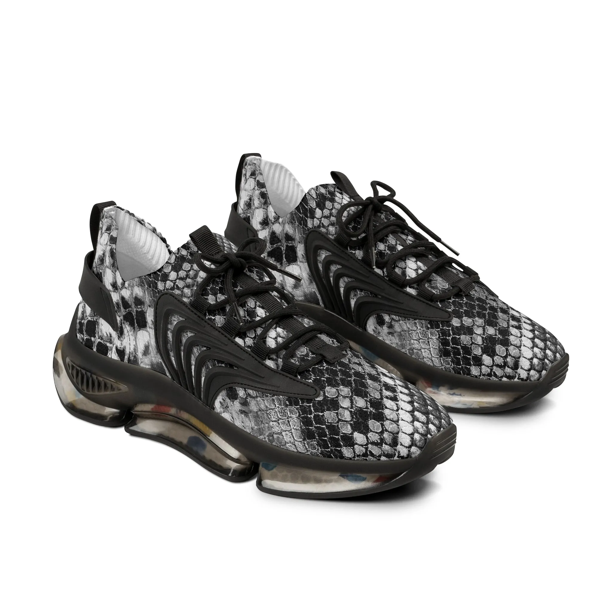 Grey Snake Men's Mesh Sneakers, Snake Python Print Men's Sneakers Best Comfy Men's Mesh Sports Sneakers Shoes (US Size: 5-12)