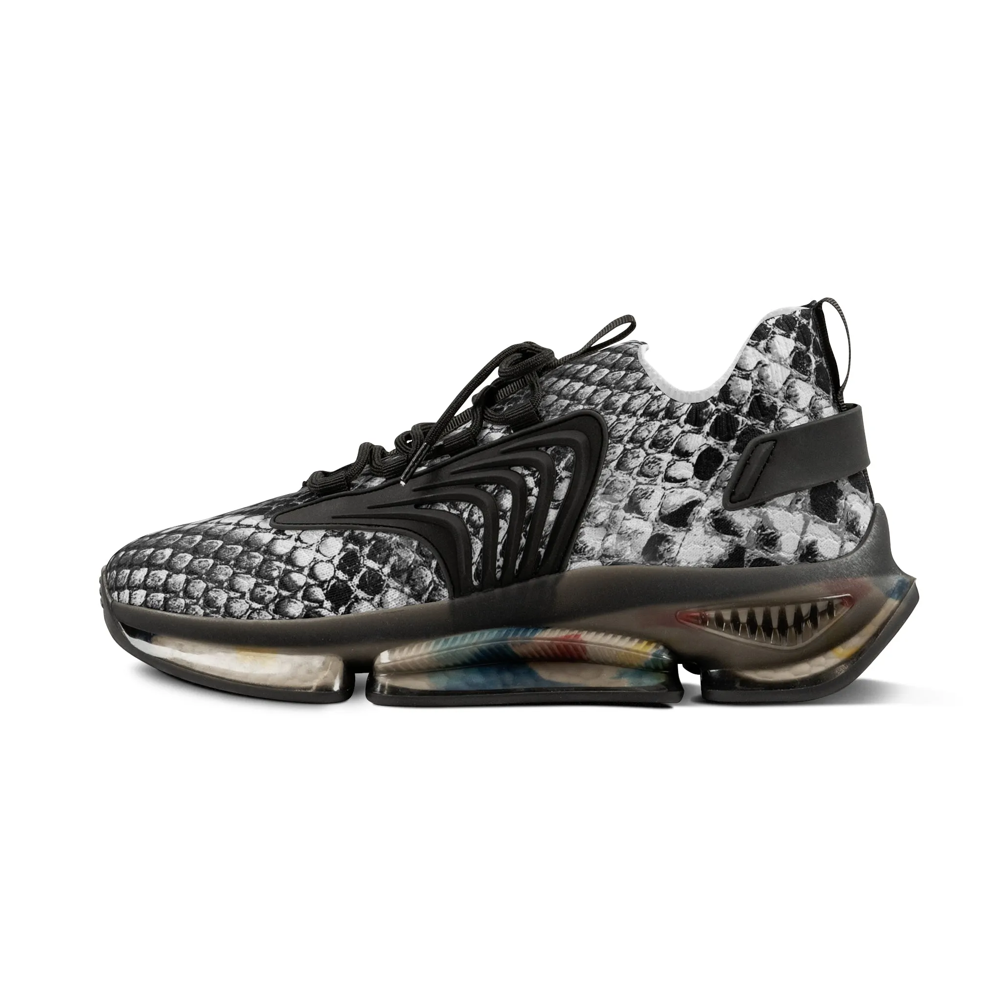 Grey Snake Men's Mesh Sneakers, Snake Python Print Men's Sneakers Best Comfy Men's Mesh Sports Sneakers Shoes (US Size: 5-12)