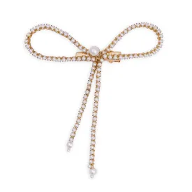 Hair Drama Co Pearl Hair Bow Alligator Clip- Gold