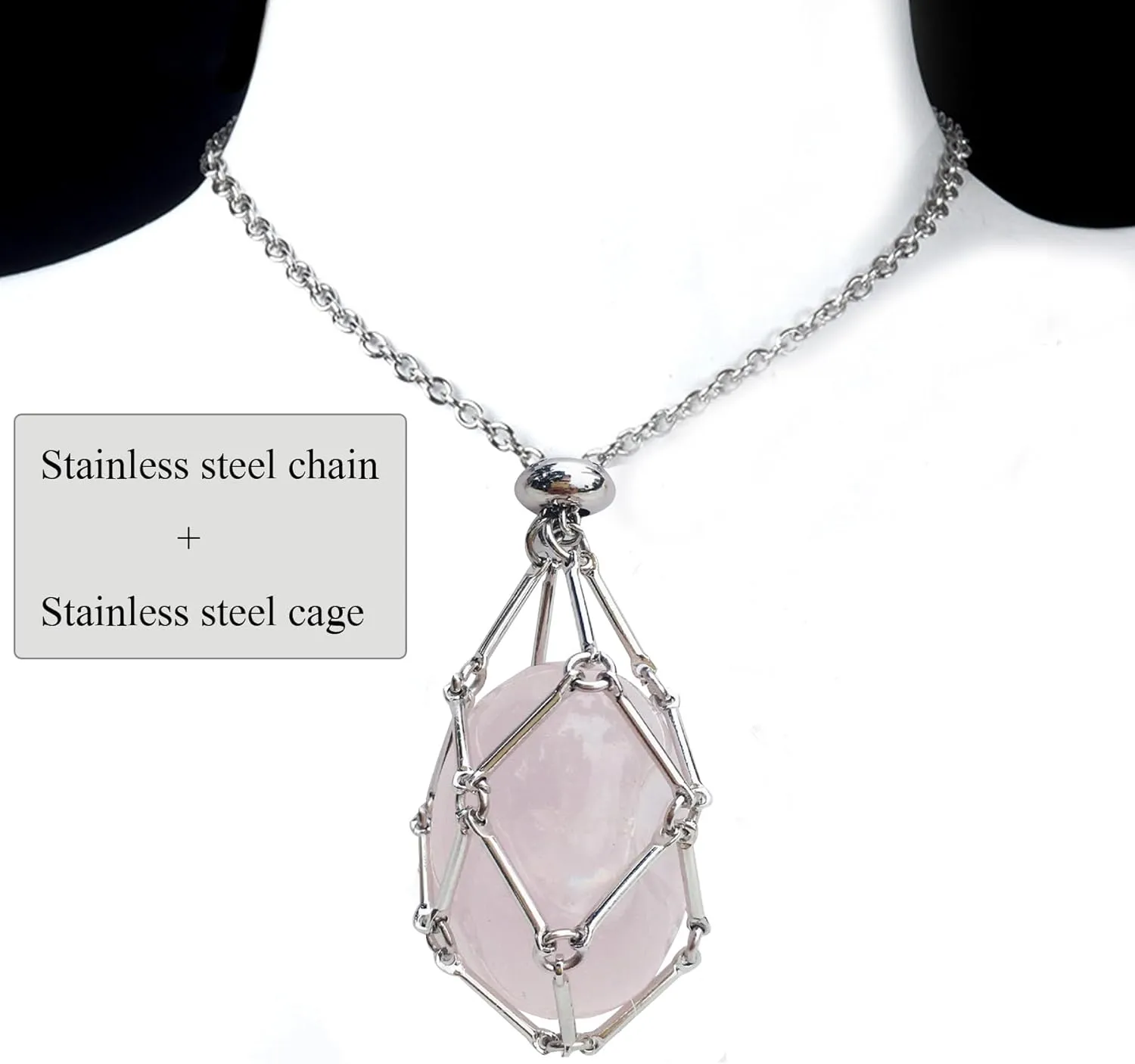 Handmade Crystal Holder Necklace - Stainless Steel Cage for Stone - Crystal Stone Holder Necklace Adjustable Length, Jewelry for Women Men