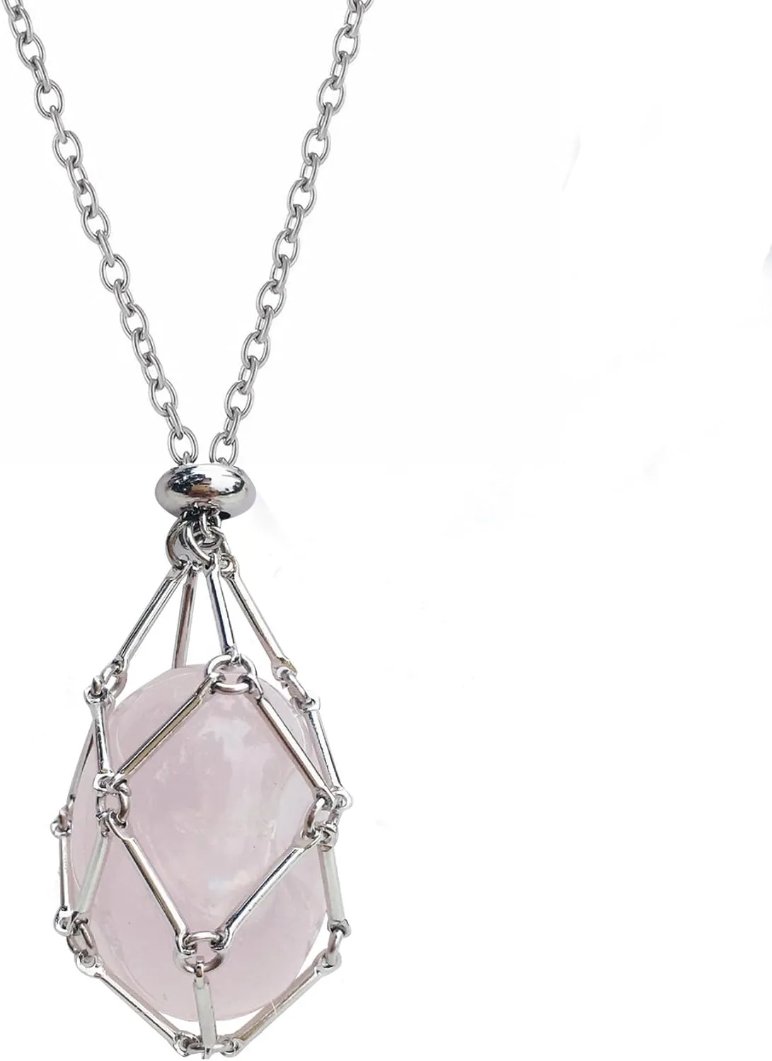 Handmade Crystal Holder Necklace - Stainless Steel Cage for Stone - Crystal Stone Holder Necklace Adjustable Length, Jewelry for Women Men