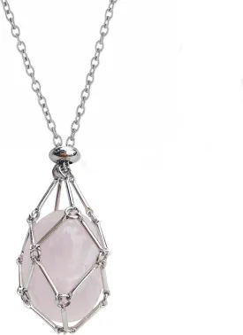 Handmade Crystal Holder Necklace - Stainless Steel Cage for Stone - Crystal Stone Holder Necklace Adjustable Length, Jewelry for Women Men