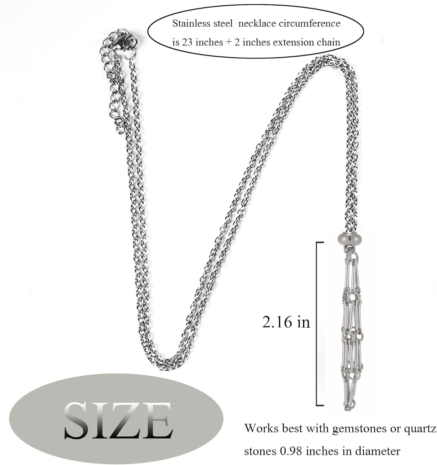 Handmade Crystal Holder Necklace - Stainless Steel Cage for Stone - Crystal Stone Holder Necklace Adjustable Length, Jewelry for Women Men