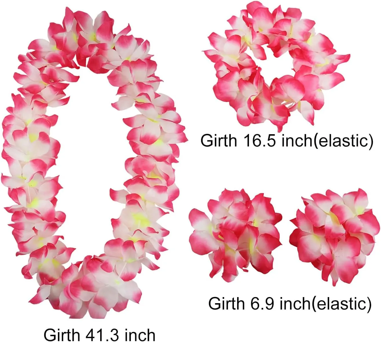 Hawaiian Leis Set,Hawaiian Luau Flower Leis Necklace Headband Bracelets Set,Essential Party Decorations for Birthday, Graduation, and Wedding Celebrations (Pink)