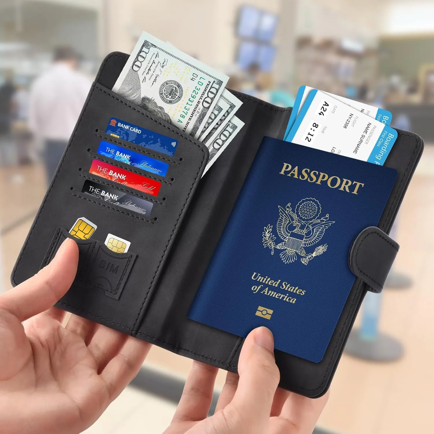 Herain Black Passport Holder for Travel, Passport Wallet Cover Case Women Men Family Cruise Ship Essentials, RFID Passport Book Holders Travel Accessories Vacation Must Haves