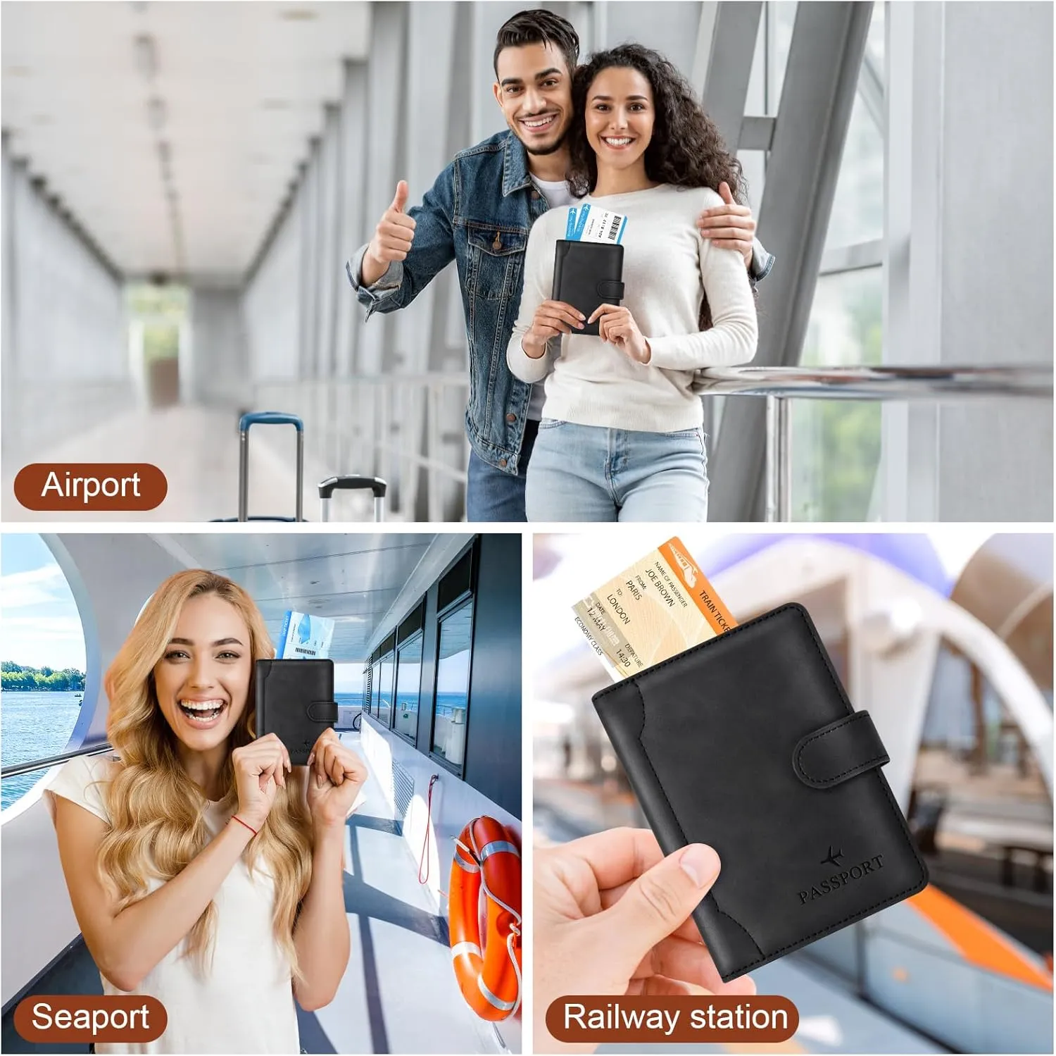 Herain Black Passport Holder for Travel, Passport Wallet Cover Case Women Men Family Cruise Ship Essentials, RFID Passport Book Holders Travel Accessories Vacation Must Haves