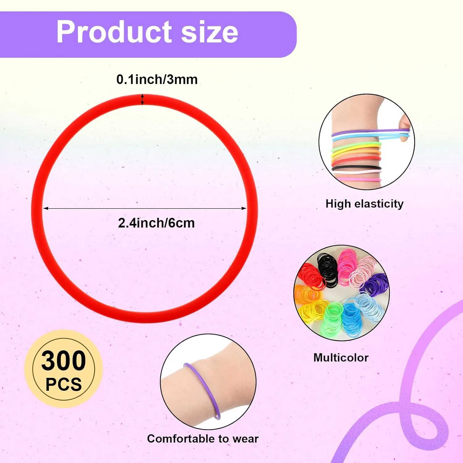Hotop 100 Pcs 80s Multicolor Silicone Jelly Rubber Bracelets Hair Ties Women, Mixed Style, Random Color