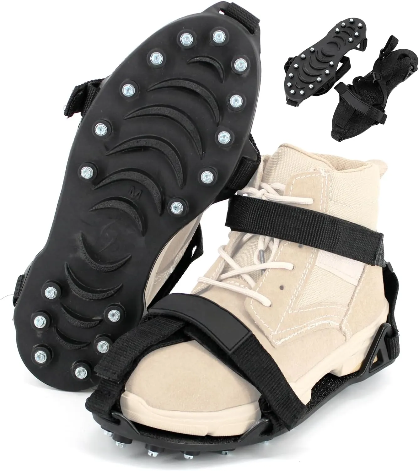 Ice Cleats, Ice Shoes Grippers, Ice Snow Traction Cleats, Anti Slip for Shoes, Crampons with Adjustable Straps for Hiking Walking on Snow and Ice