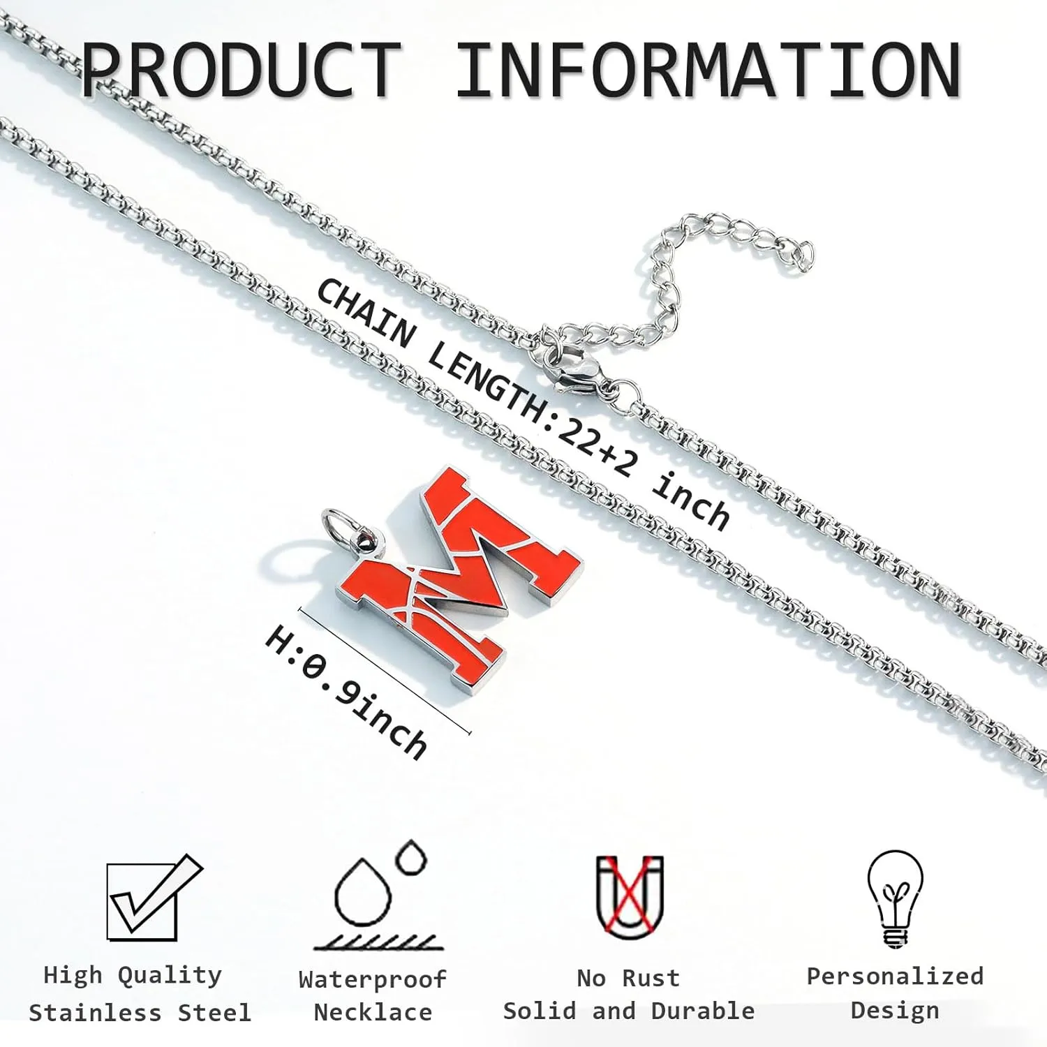 Initial A-Z Letter Basketball Necklace for Men - Charm Pendant With Stainless Steel Silver Box Chain 22 2inch - Personalized Gift