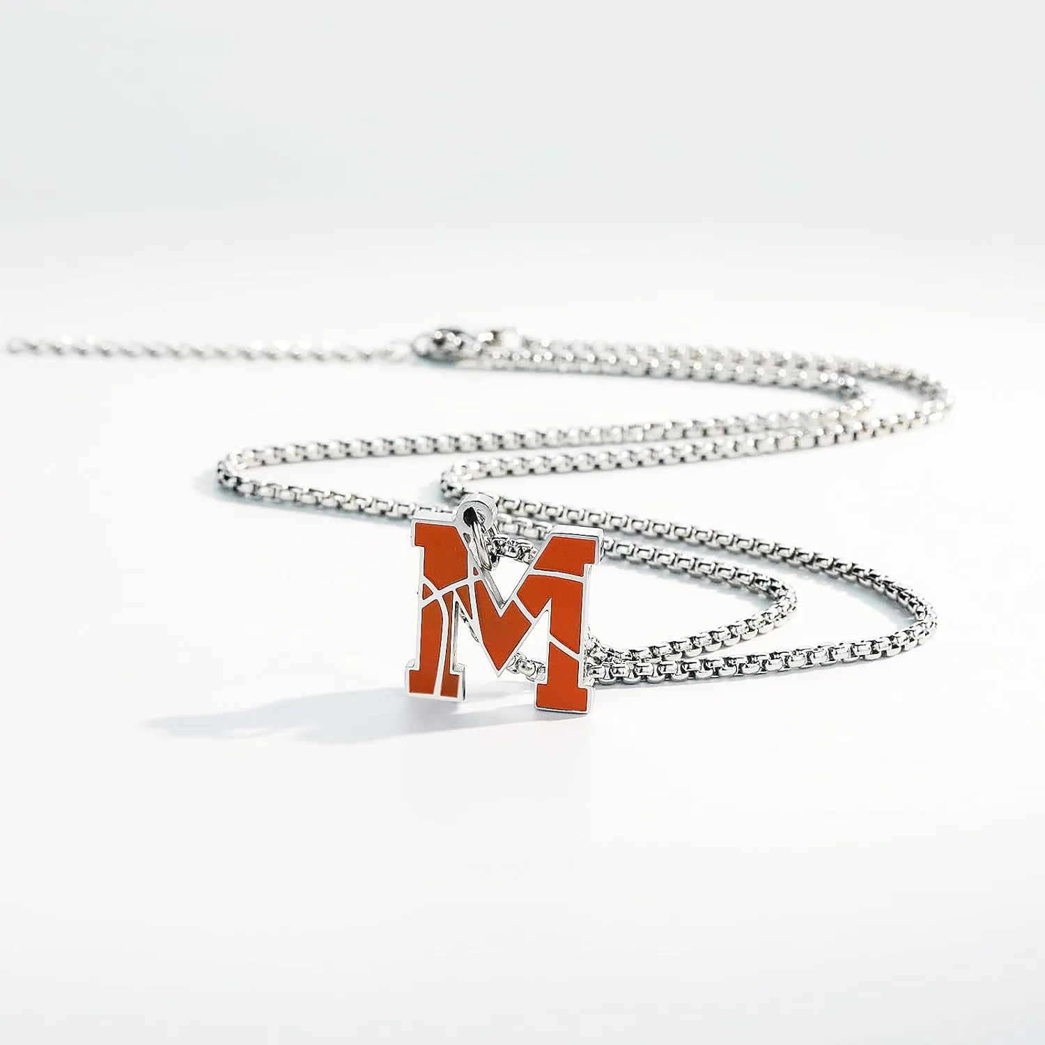 Initial A-Z Letter Basketball Necklace for Men - Charm Pendant With Stainless Steel Silver Box Chain 22 2inch - Personalized Gift