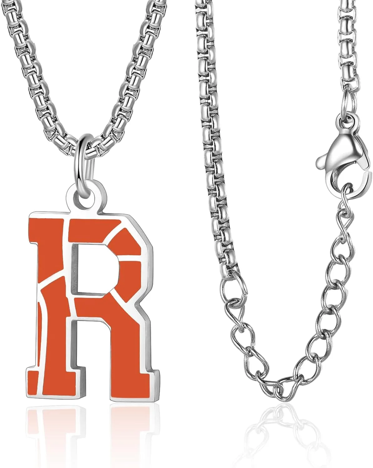 Initial A-Z Letter Basketball Necklace for Men - Charm Pendant With Stainless Steel Silver Box Chain 22 2inch - Personalized Gift
