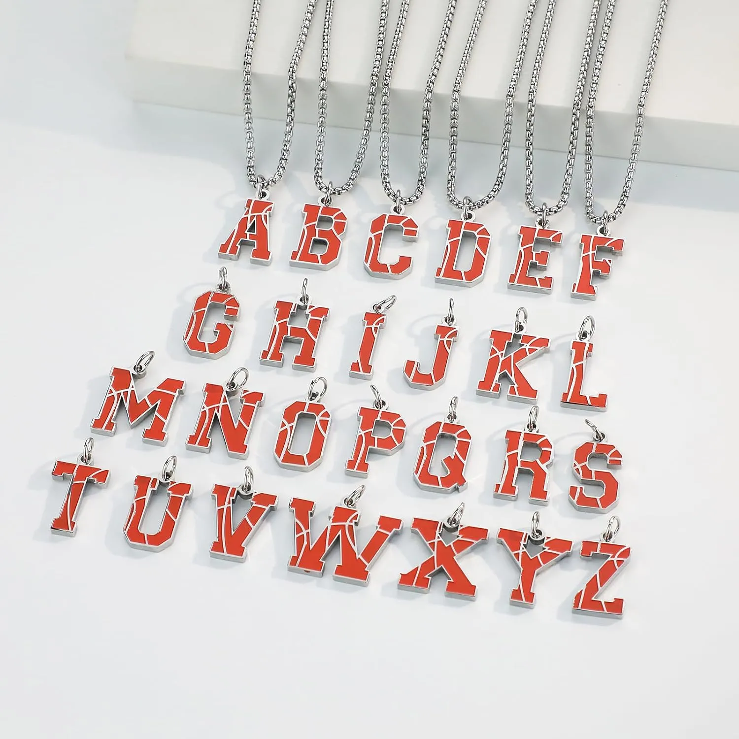Initial A-Z Letter Basketball Necklace for Men - Charm Pendant With Stainless Steel Silver Box Chain 22 2inch - Personalized Gift