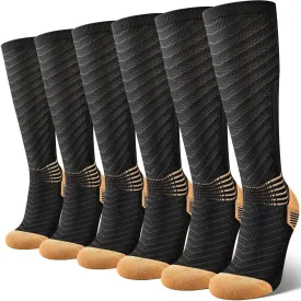 IRAMY Copper Compression Socks Men Women Ankle Support V-Shape Gradient Compression Coolmax Wicking Knee High Socks 3 Packs