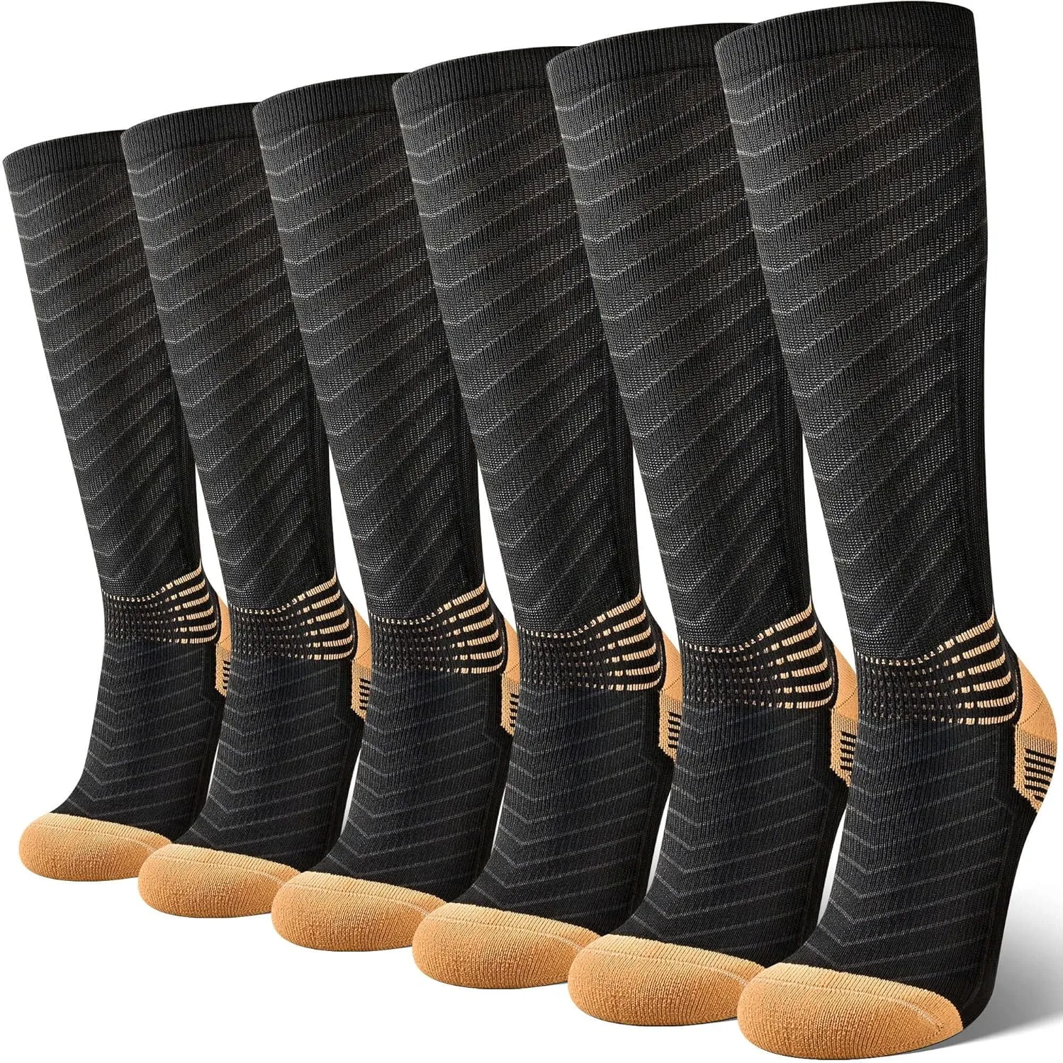 IRAMY Copper Compression Socks Men Women Ankle Support V-Shape Gradient Compression Coolmax Wicking Knee High Socks 3 Packs