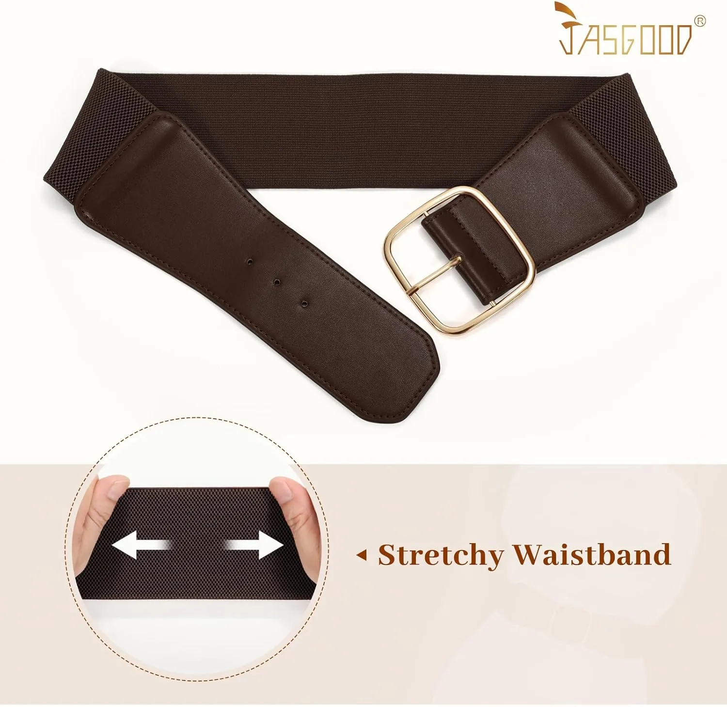 JASGOOD Women Elastic Wide Belt Ladies Stretchy Waist Belt with Square Buckle for Dress