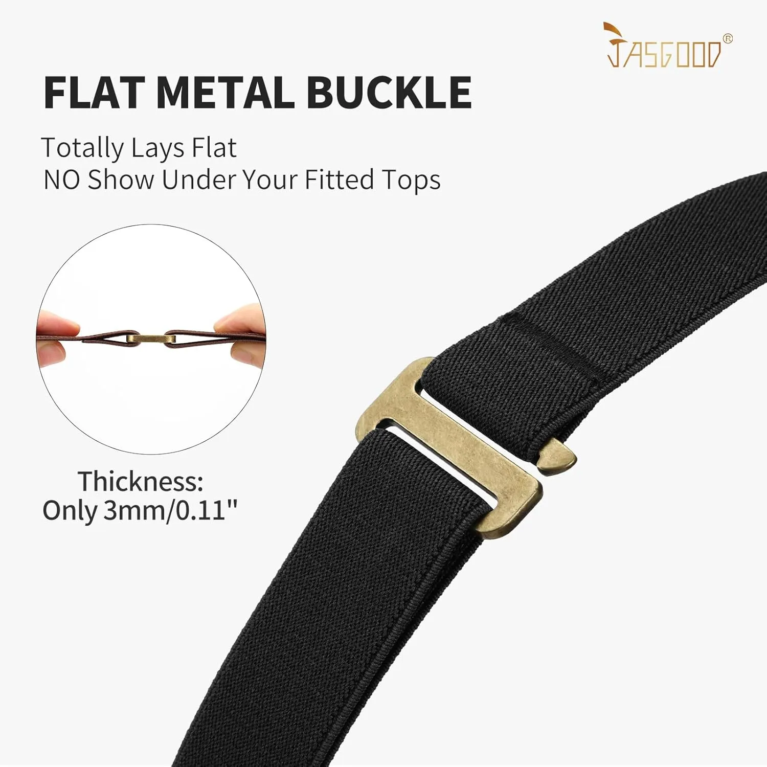 JASGOOD Women No Show Stretch Belt Elastic Web Strap Belt with Flat Buckle for Jeans Pants Dresses