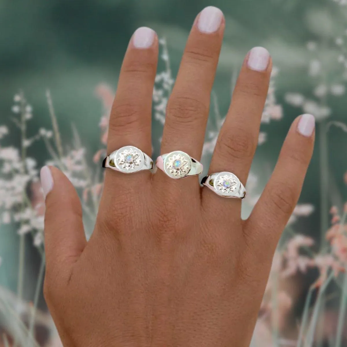 Laihas Intricate Vera May Sterling Silver Signet Ring- Genuine Opal Ring