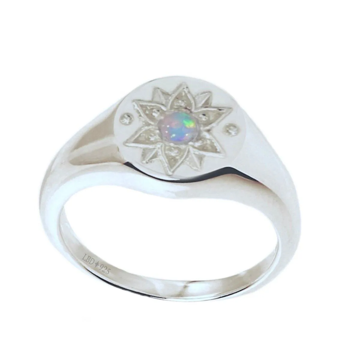 Laihas Intricate Vera May Sterling Silver Signet Ring- Genuine Opal Ring