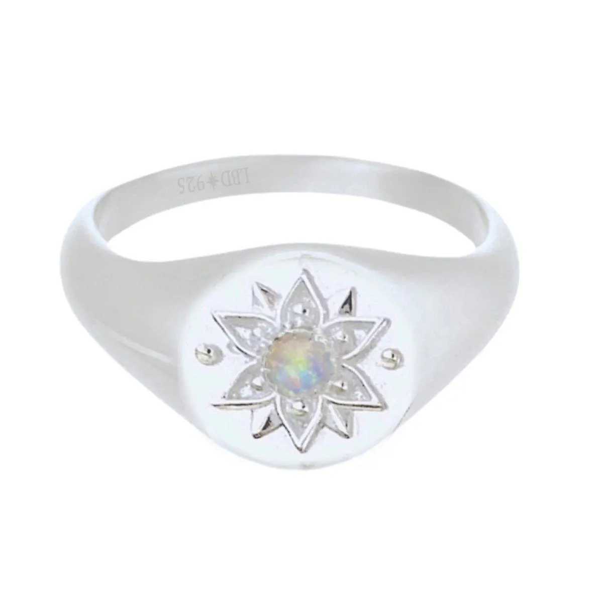 Laihas Intricate Vera May Sterling Silver Signet Ring- Genuine Opal Ring