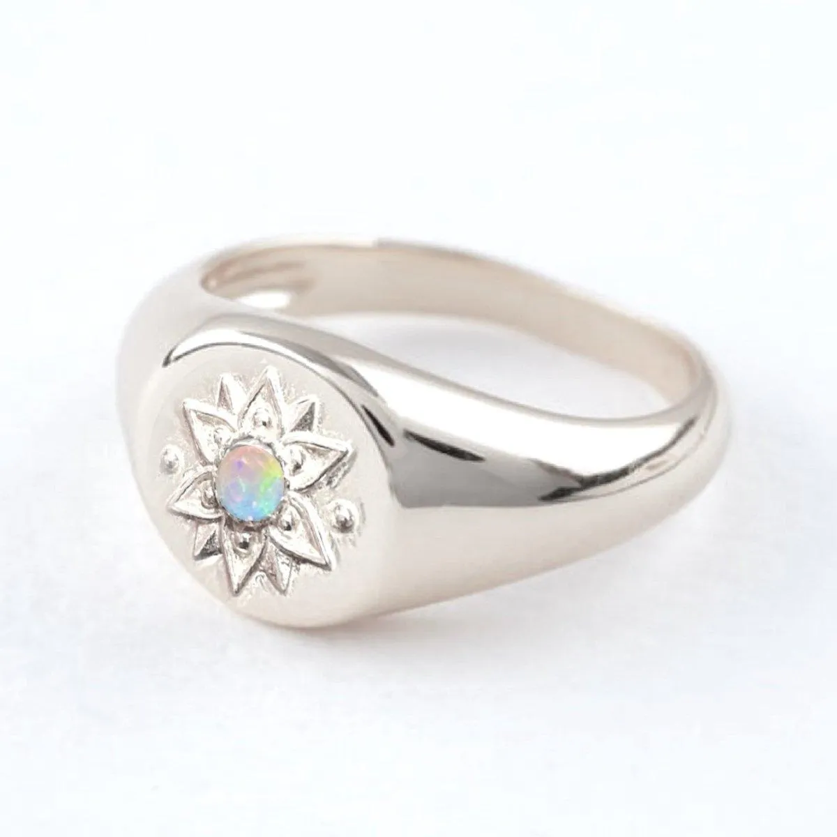 Laihas Intricate Vera May Sterling Silver Signet Ring- Genuine Opal Ring