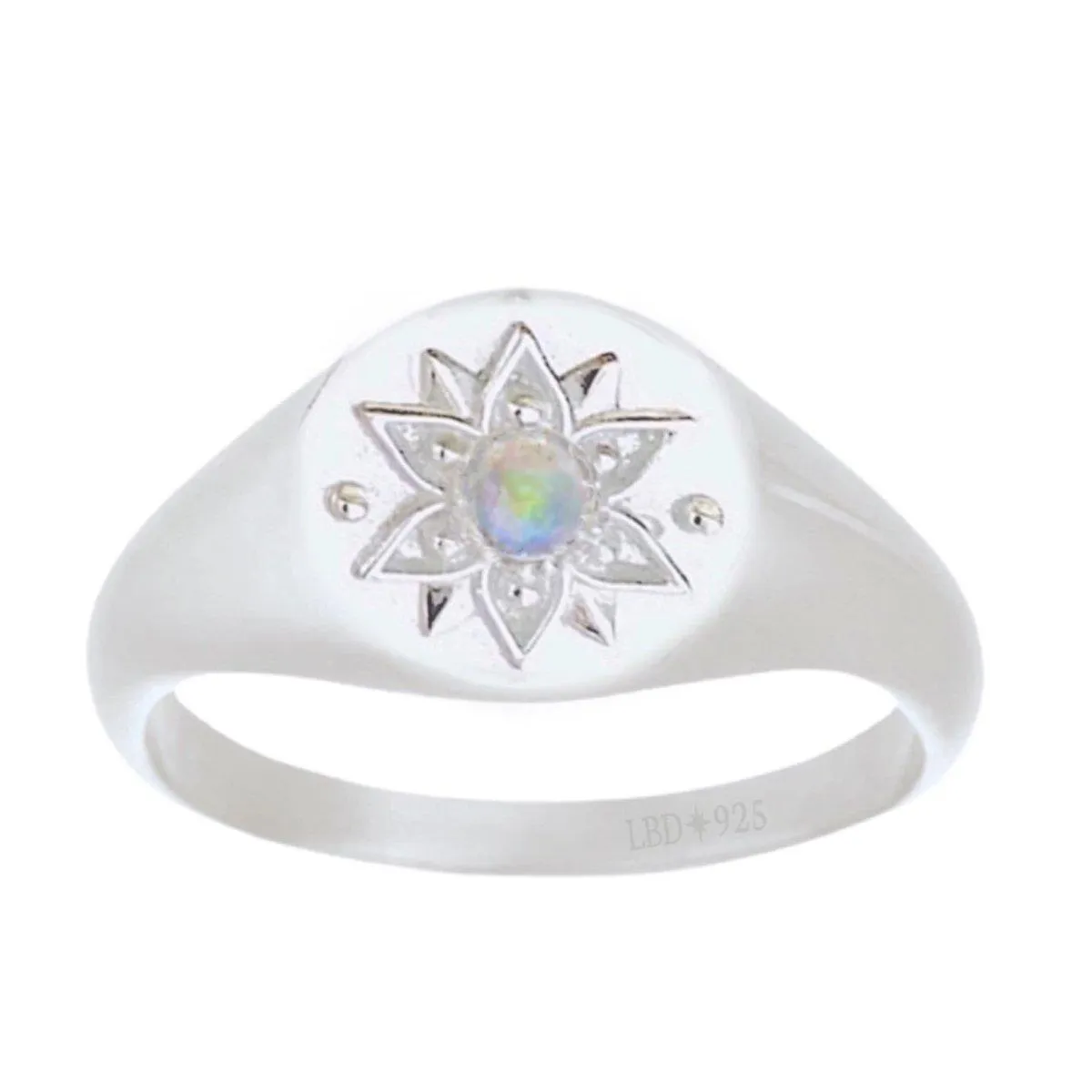 Laihas Intricate Vera May Sterling Silver Signet Ring- Genuine Opal Ring