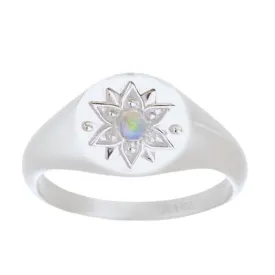 Laihas Intricate Vera May Sterling Silver Signet Ring- Genuine Opal Ring