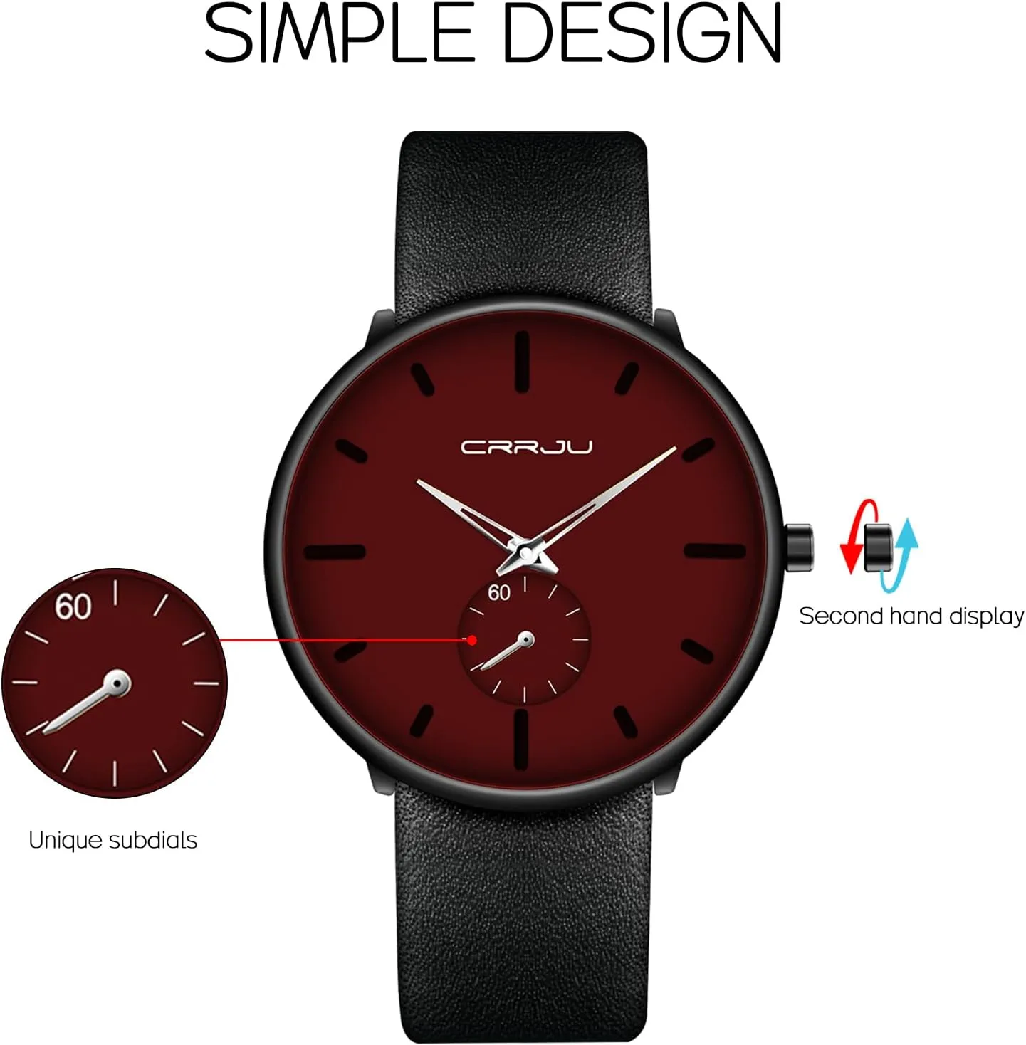 Mens Watches Ultra-Thin Minimalist Waterproof-Fashion Wrist Watch for Men Unisex Dress with Leather Band