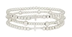 Miley - Silver Tone Cross Beaded Bracelet Set