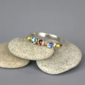 Moonstone Garnet Triple Gemstone Ring