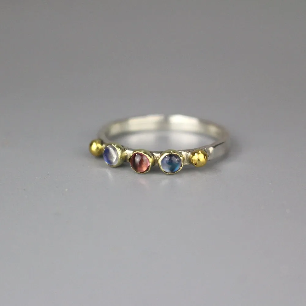 Moonstone Garnet Triple Gemstone Ring