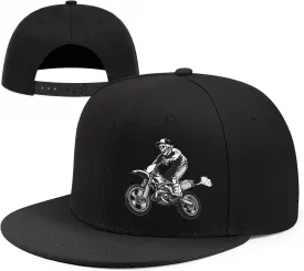 Motocross Dirt Bike Snapback Hats Adjustable Baseball Cap for Men Cool Motorcycle Skeleton Hat for Men Black Flat Bill Trucker Hats Snap Back Baseball Hat Cycling Skull Fitted Caps for Mens