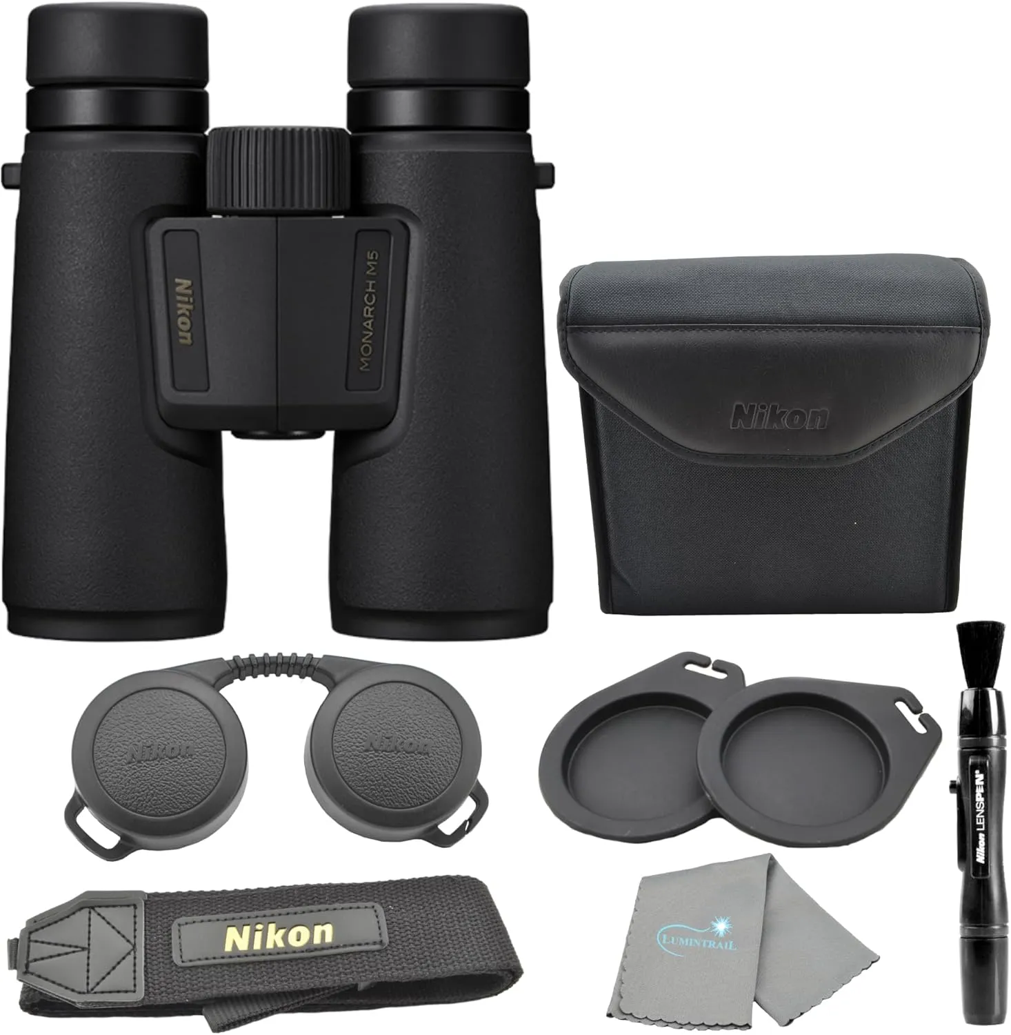 Nikon Monarch M5 12x42 (16769) Black Binoculars Bundle with Lens Pen and Cleaning Cloth, Compact Binoculars for Adults for Hunting, Bird Watching, and Hiking Essentials, Zoom Optics Lightweight Travel