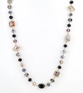 Opalescent Beaded Long Necklace Black