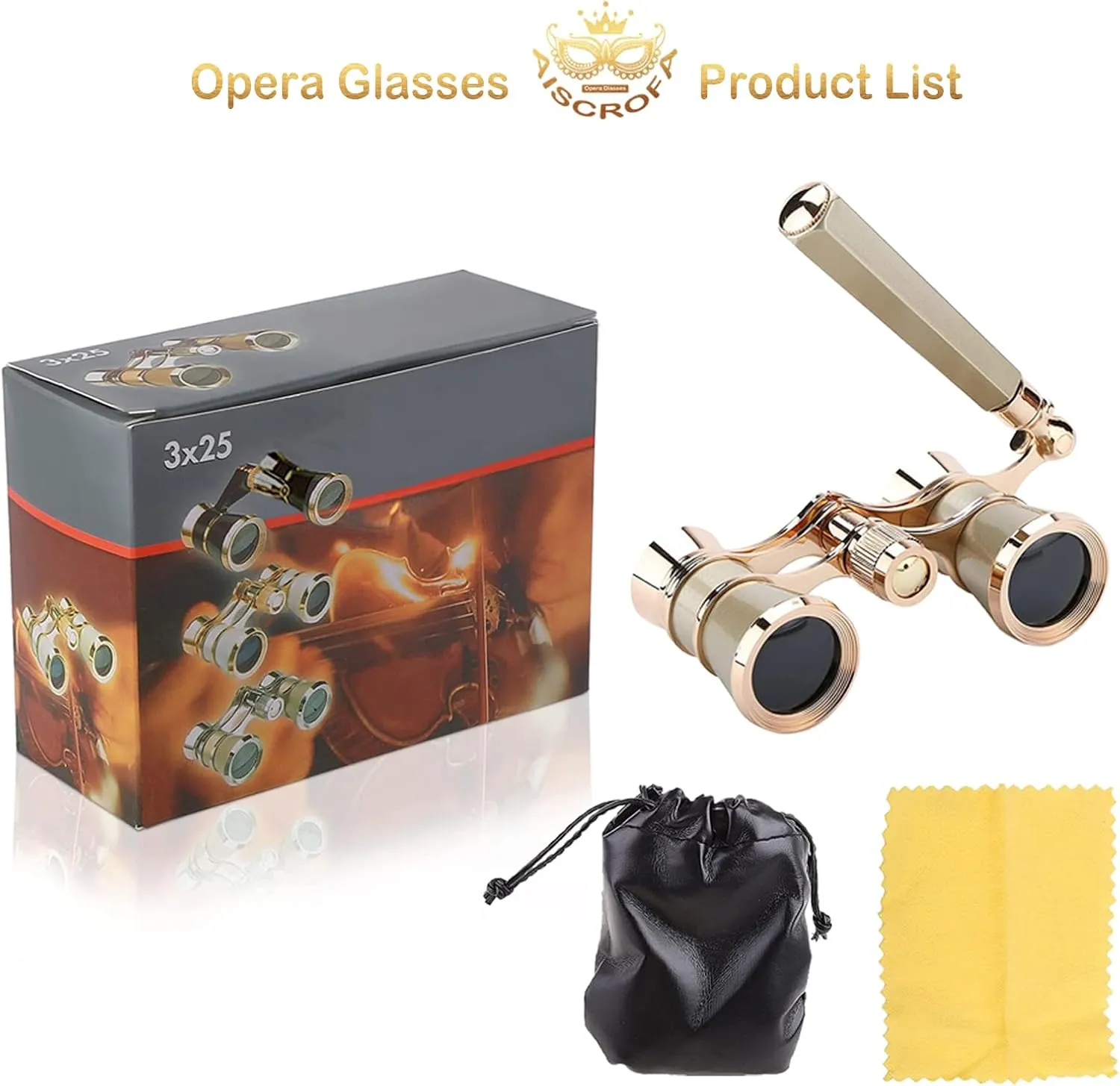 Opera Glasses,3X25 Theater Binoculars with Foldable and Extendable Handle,Mini Binocular Compact Lightweight,Portable Theater Glasses for Adults Kids Women in Musical Concert