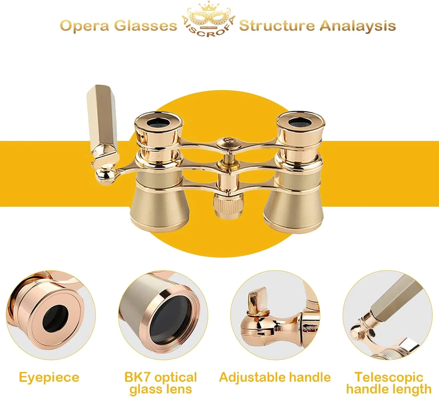 Opera Glasses,3X25 Theater Binoculars with Foldable and Extendable Handle,Mini Binocular Compact Lightweight,Portable Theater Glasses for Adults Kids Women in Musical Concert