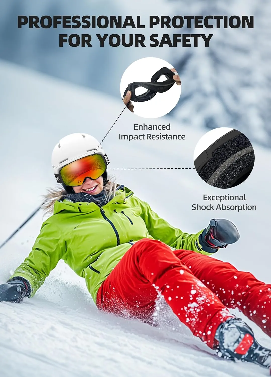 OTG Ski Goggles, Interchangeable Magnetic Lens Snow Goggles, Anti Fog Snowboard Goggles for Women Men Adult Youth